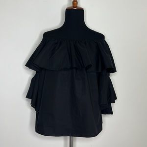 1ST SIGHT Black Raw Hem Off the Shoulder Top